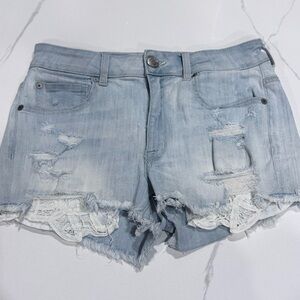American Eagle • Lace Flower Jean Shorts